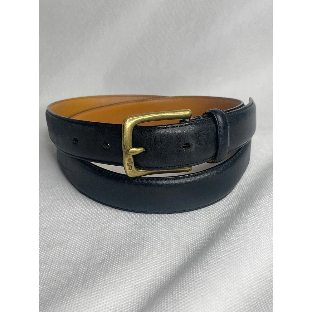 VTG 1992 Polo Ralph Lauren Stamped Logo Italian Leather Belt Size 36 Black Brass